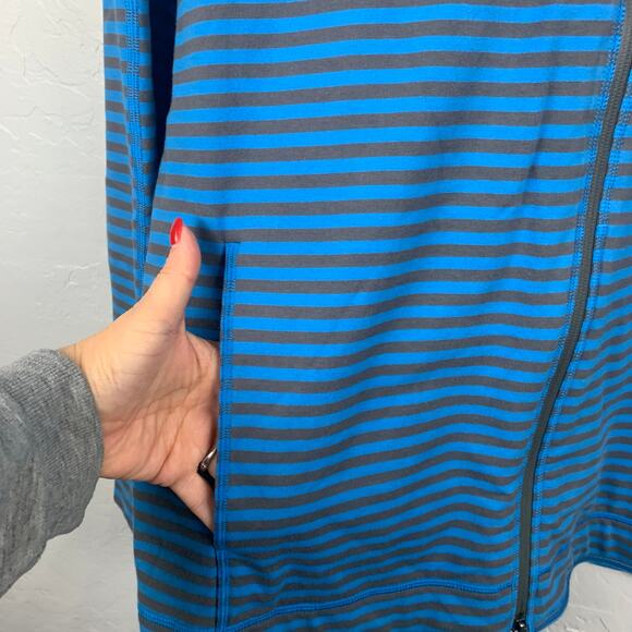 Lululemon Rival Hoodie Mens Large Blue Gray Striped French Terry Full Zip - Picture 5 of 8